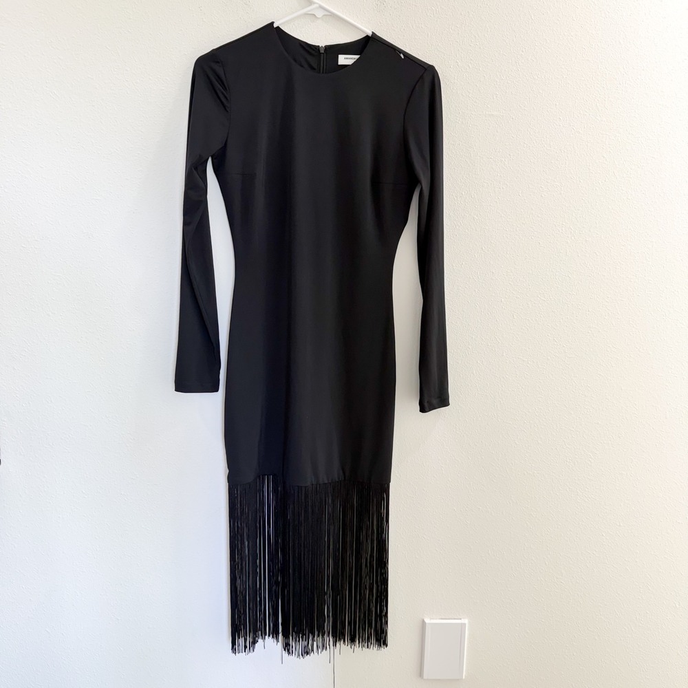 Amanda Uprichard x REVOLVE Honora Whimsy Preppy Old Money Fringe Black Dress S - Picture 5 of 8